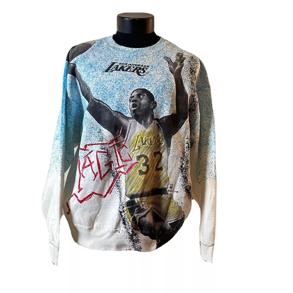 Vtg Magic Johnson Ts Sweatshirt Mens XL Lakers Crewneck 90s NBA All Over Print - Picture 3 of 16